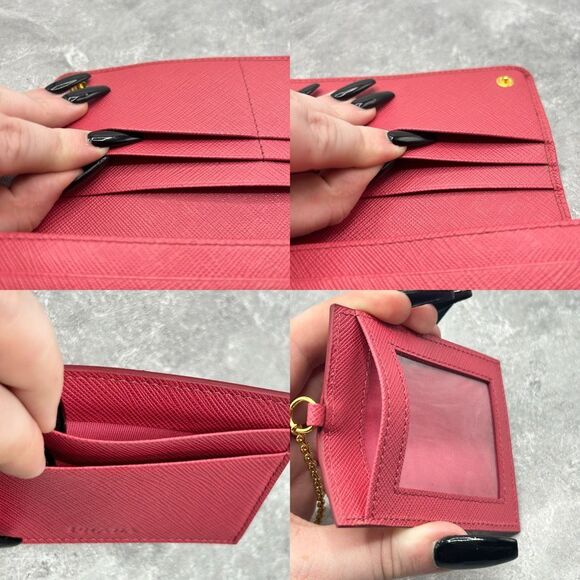 Prada Saffiano Leather Bow Continental Wallet Pink With ID Holder Bifold - Picture 11 of 16